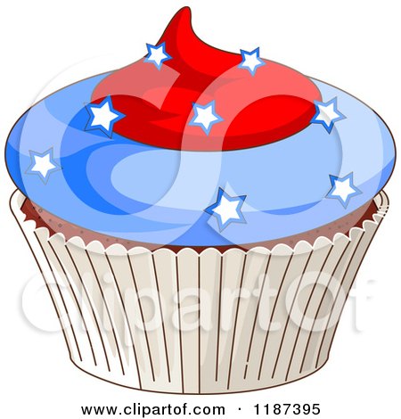 Cartoon of a Patriotic Fourth of July Cupcake with Stars - Royalty Free Vector Clipart by Pushkin