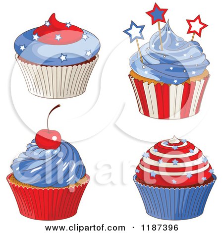 Cartoon of Patriotic Fourth of July Cupcakes - Royalty Free Vector Clipart by Pushkin