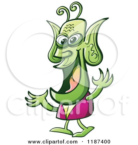 Cartoon of an Energetic Alien Talking - Royalty Free Vector Clipart by Zooco