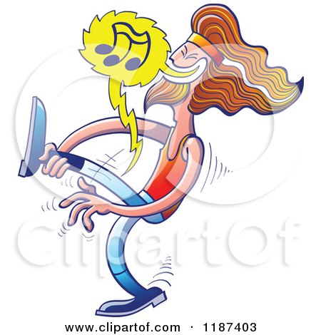 Cartoon of a Guy Playing His Leg like a Guitar - Royalty Free Vector Clipart by Zooco