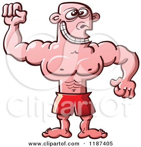 Cartoon of a Grinning Male Bodybuilder - Royalty Free Vector Clipart by Zooco