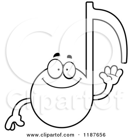 Cartoon of a Black and White Waving Music Note Mascot - Royalty Free Vector Clipart by Cory Thoman