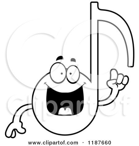 Cartoon of a Black and White Music Note Mascot with an Idea - Royalty Free Vector Clipart by Cory Thoman