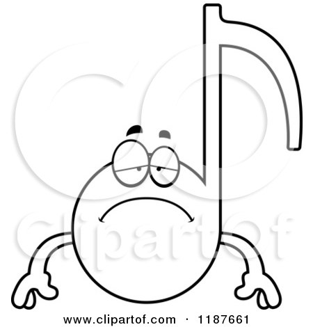 Cartoon of a Black and White Depressed Music Note Mascot - Royalty Free Vector Clipart by Cory Thoman