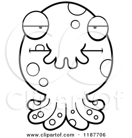 Cartoon of a Black and White Bored Tentacled Monster - Royalty Free Vector Clipart by Cory Thoman
