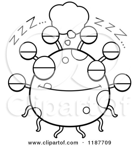 Cartoon of a Black and White Dreaming Eyeball Monster - Royalty Free Vector Clipart by Cory Thoman