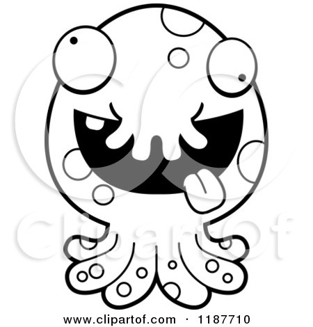 Cartoon of a Black and White Crazy Tentacled Monster - Royalty Free Vector Clipart by Cory Thoman