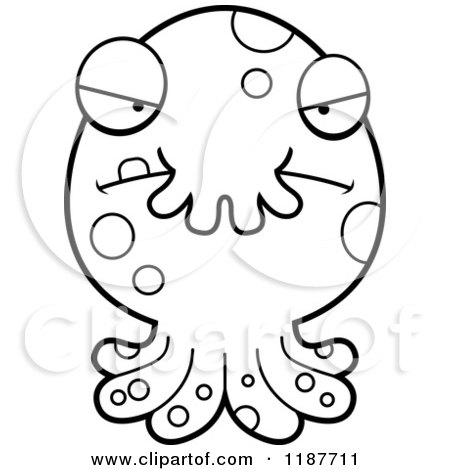 Cartoon of a Black and White Mad Tentacled Monster - Royalty Free Vector Clipart by Cory Thoman