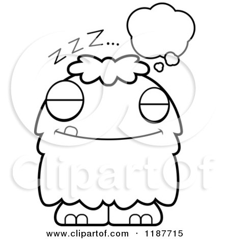 Cartoon of a Black and White Dreaming Furry Monster - Royalty Free Vector Clipart by Cory Thoman