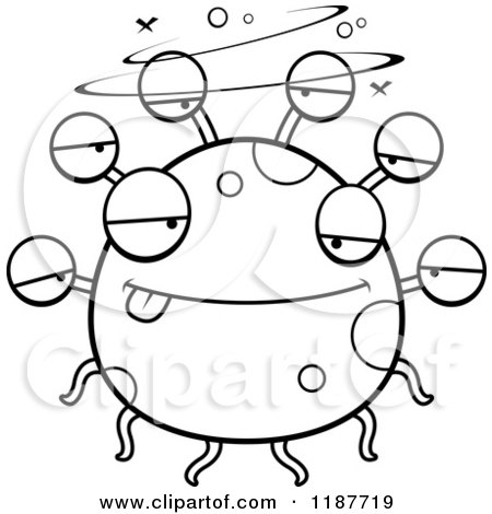 Cartoon of a Black and White Drunk Eyeball Monster - Royalty Free Vector Clipart by Cory Thoman