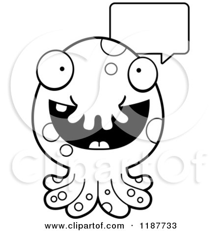 Cartoon of a Black and White Talking Tentacled Monster - Royalty Free Vector Clipart by Cory Thoman
