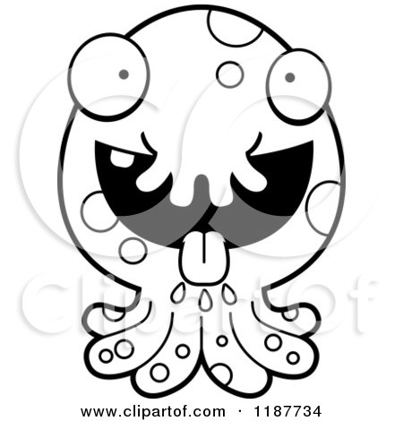 Cartoon of a Black and White Hungry Tentacled Monster - Royalty Free Vector Clipart by Cory Thoman