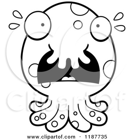 Cartoon of a Black and White Scared Tentacled Monster - Royalty Free Vector Clipart by Cory Thoman