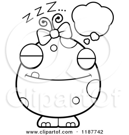 Cartoon of a Black and White Dreaming Female Monster - Royalty Free Vector Clipart by Cory Thoman
