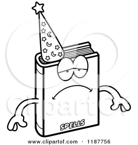 Cartoon of a Black and White Depressed Magic Spell Book Mascot - Royalty Free Vector Clipart by Cory Thoman