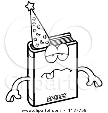 Cartoon of a Black and White Sick Magic Spell Book Mascot - Royalty Free Vector Clipart by Cory Thoman