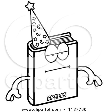 Cartoon of a Black and White Bored Magic Spell Book Mascot - Royalty Free Vector Clipart by Cory Thoman