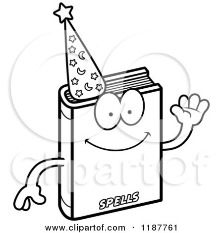 Cartoon of a Black and White Waving Magic Spell Book Mascot - Royalty Free Vector Clipart by Cory Thoman