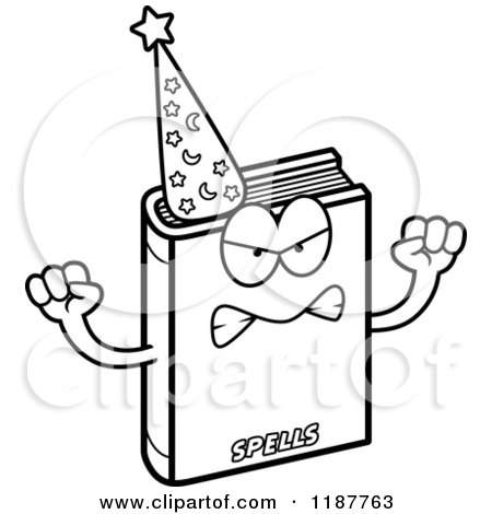 Cartoon of a Black and White Mad Magic Spell Book Mascot - Royalty Free Vector Clipart by Cory Thoman