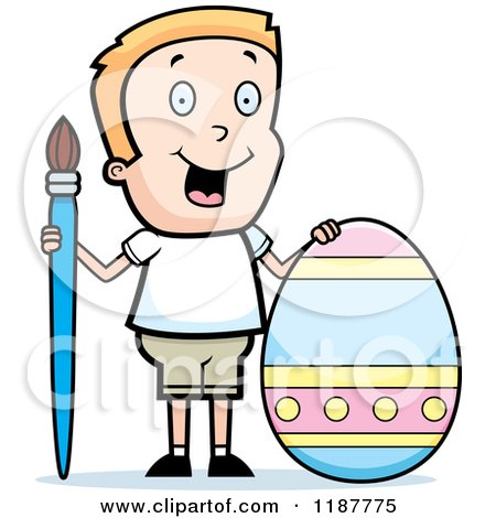 Cartoon of a Happy Blond Boy with a Brush and Easter Egg - Royalty Free Vector Clipart by Cory Thoman