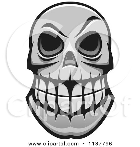 Clipart of a Grayscale Grinning Monster Skull - Royalty Free Vector Illustration by Vector Tradition SM