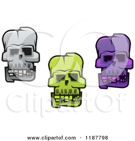 Clipart of Gray Green and Purple Monster Skulls - Royalty Free Vector Illustration by Vector Tradition SM