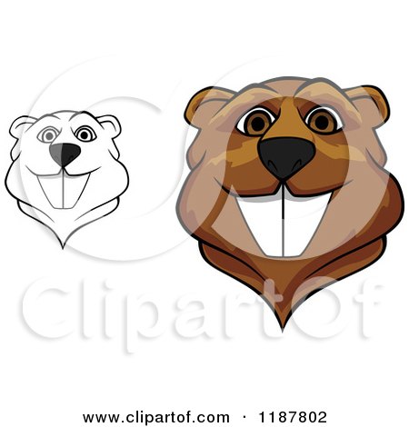 Clipart of Happy Beaver Mascot Faces - Royalty Free Vector Illustration by Vector Tradition SM