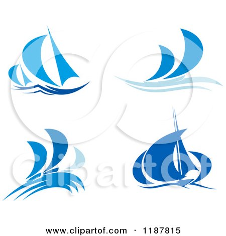 Clipart of Blue Abstract Sailboats and Waves - Royalty Free Vector Illustration by Vector Tradition SM