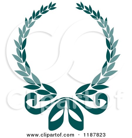 Clipart of a Heraldic Teal Laurel Wreath and Bow - Royalty Free Vector Illustration by Vector Tradition SM