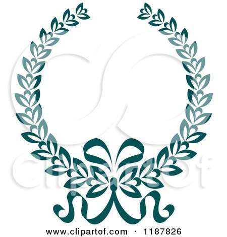 Clipart of a Heraldic Teal Laurel Wreath and Bow 2 - Royalty Free Vector Illustration by Vector Tradition SM