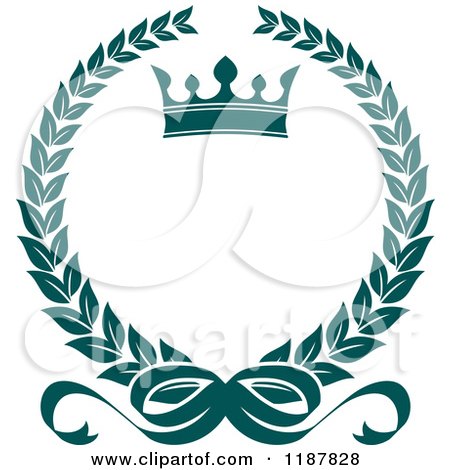 Clipart of a Heraldic Teal Laurel Wreath and Crown - Royalty Free Vector Illustration by Vector Tradition SM