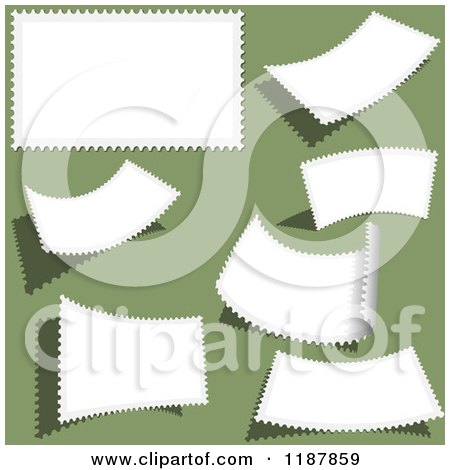 Clipart of Blank White Stamps on Green - Royalty Free Vector Illustration by dero