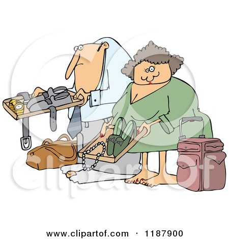 Cartoon of a Traveling Couple Going Through Airport Security TSA - Royalty Free Vector Clipart by djart