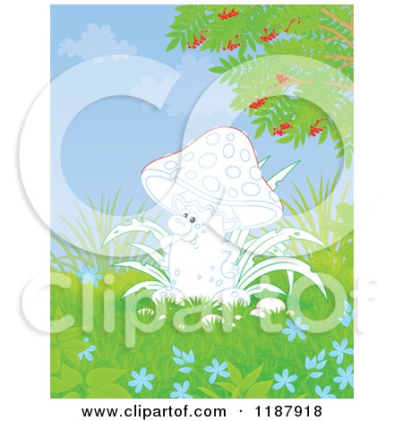 Cartoon of a Mushroom Character and Foliage - Royalty Free Clipart by Alex Bannykh