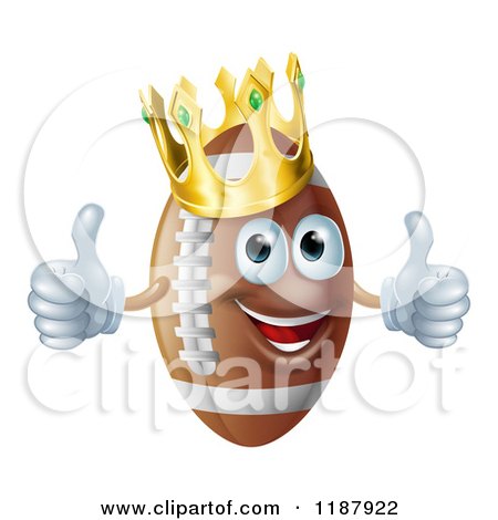Cartoon of a Happy Crowned Football Mascot Holding Two Thumbs up - Royalty Free Vector Clipart by AtStockIllustration