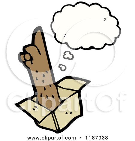 Cartoon of an Arm Coiming out of a Box Thinking - Royalty Free Vector Illustration by lineartestpilot