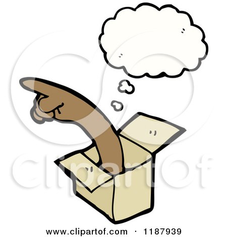Cartoon of an Arm Coiming out of a Box Thinking - Royalty Free Vector Illustration by lineartestpilot