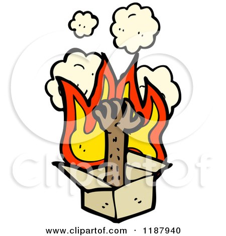 Cartoon of a Flaming Arm Coiming out of a Box Thinking - Royalty Free Vector Illustration by lineartestpilot
