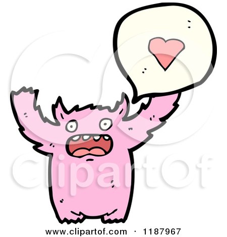 Cartoon of a Pink Monster in Love Speaking - Royalty Free Vector Illustration by lineartestpilot