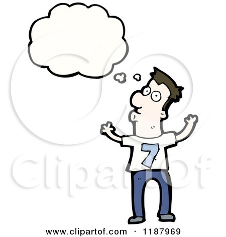 Cartoon of a Man Wearing the Number 7 Speaking - Royalty Free Vector Illustration by lineartestpilot