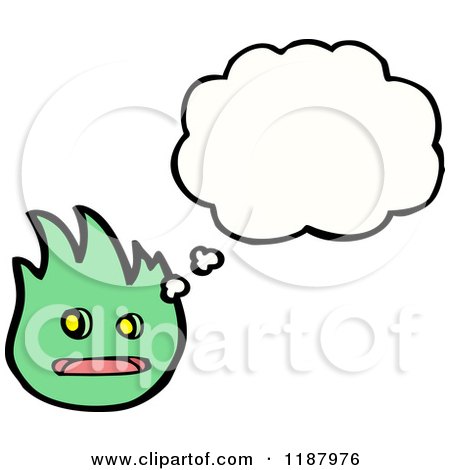 Cartoon of a Green Flame Monster Thinking - Royalty Free Vector Illustration by lineartestpilot