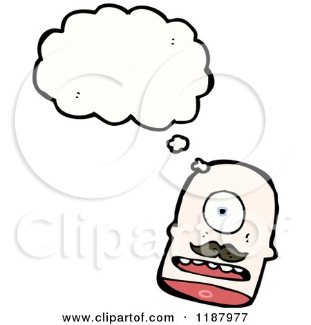 Cartoon of a One-Eyed Head Thinking - Royalty Free Vector Illustration