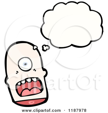 Cartoon of a One-Eyed Head Thinking - Royalty Free Vector Illustration by lineartestpilot