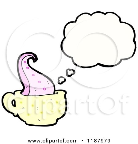 Cartoon of a Tentacle in a Coffee Cup Thinking - Royalty Free Vector Illustration by lineartestpilot