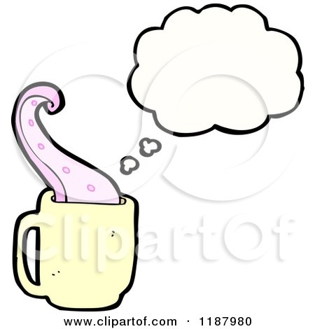 Cartoon of a Tentacle in a Coffee Cup Thinking - Royalty Free Vector Illustration by lineartestpilot