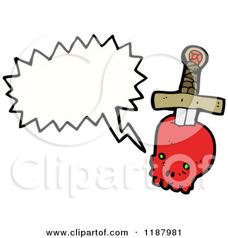 Cartoon of a Dagger in a Skull Speaking - Royalty Free Vector Illustration by lineartestpilot