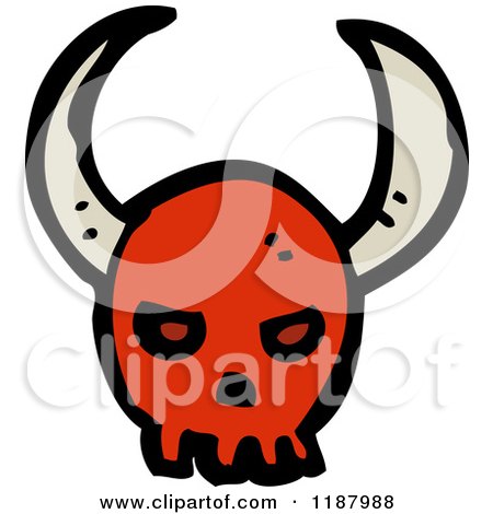 Cartoon of a Red Skull with Horns - Royalty Free Vector Illustration by lineartestpilot
