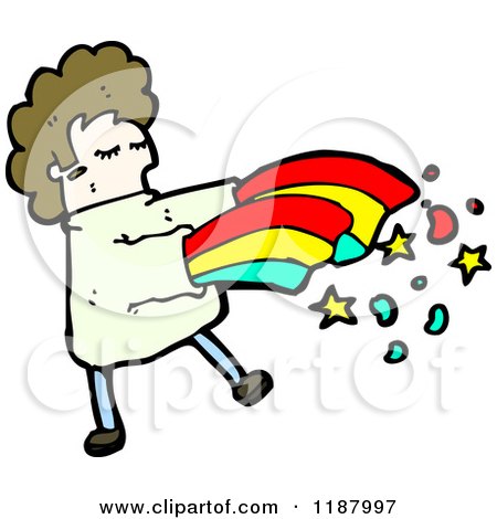 Cartoon of a May with Rainbows for Arms - Royalty Free Vector Illustration by lineartestpilot