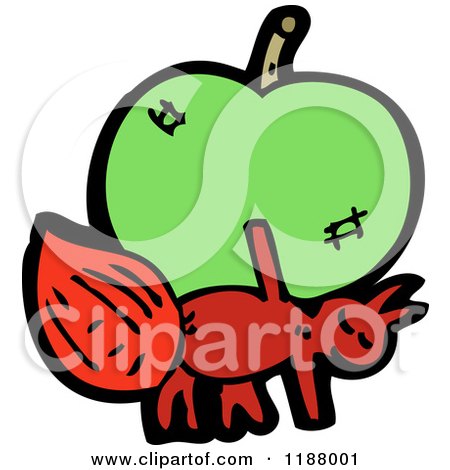 Cartoon of a Bug Carrying a Green Apple - Royalty Free Vector Illustration by lineartestpilot