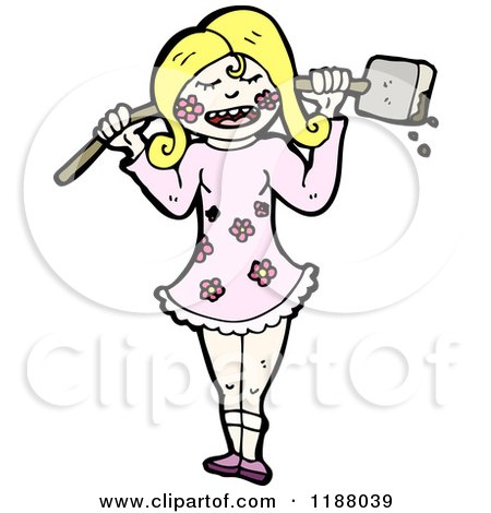 Cartoon of a Girl Weight Lifting - Royalty Free Vector Illustration by lineartestpilot